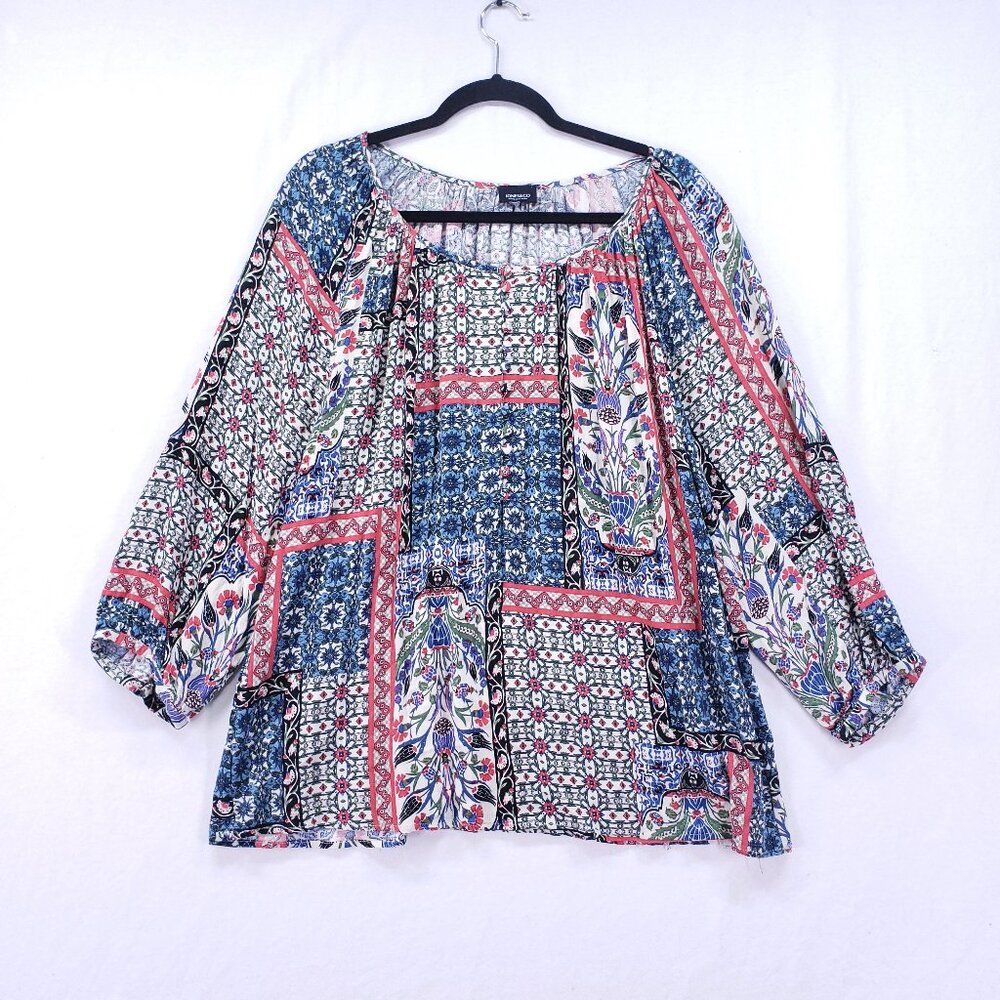 Jones New York Women's Blouse Floral Patchwork Flowy Cottagecore Boho Cute